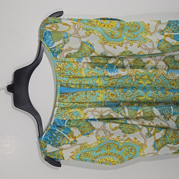 {Caché} Women’s Blouse Multicolor Tassel Print Tie Cold Shoulder Blouse - Size S - Picture 5 of 12